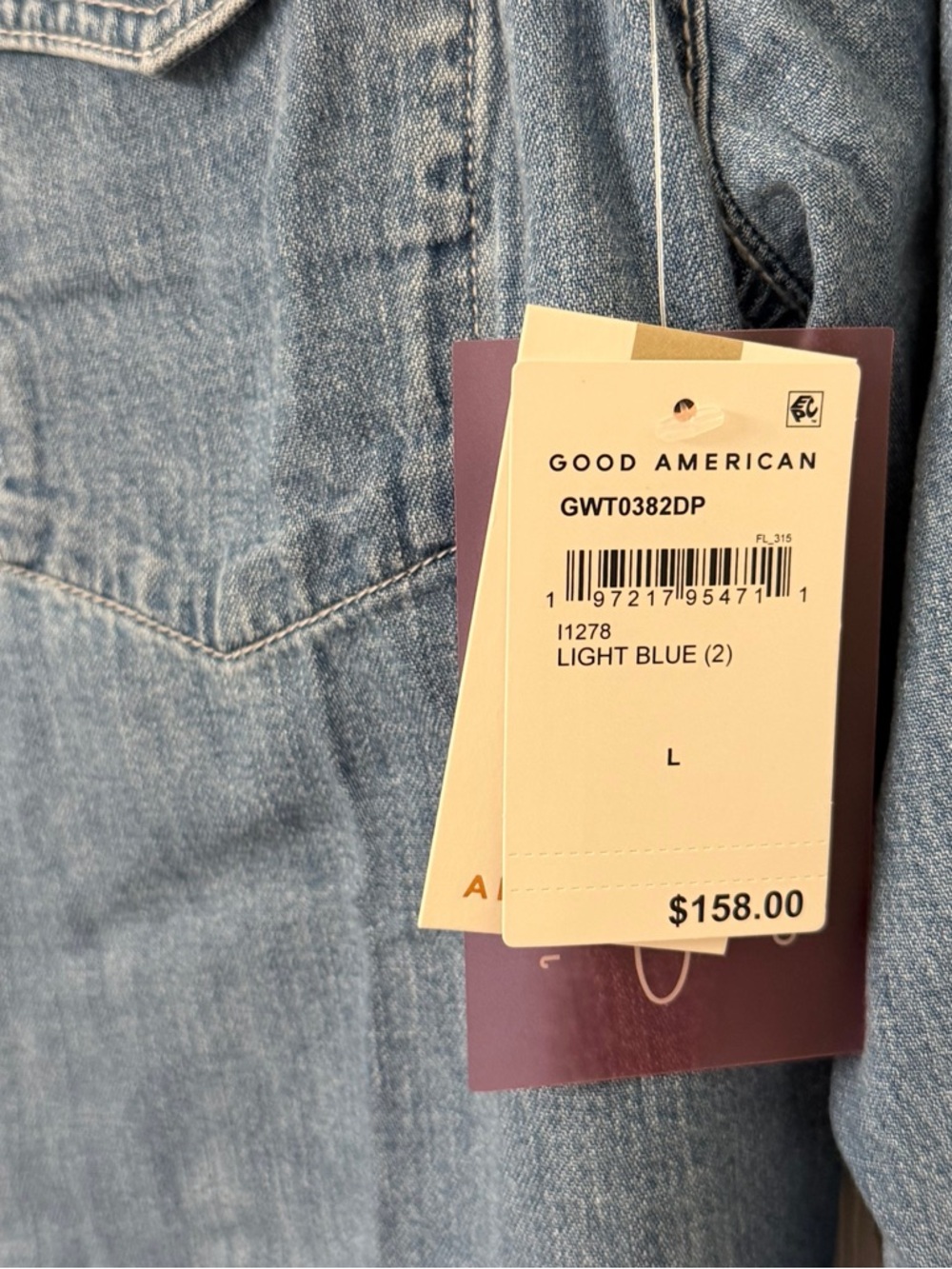 Good American Light Blue Long Sleeve Slim Fit Denim Shirt - Picture 9 of 10